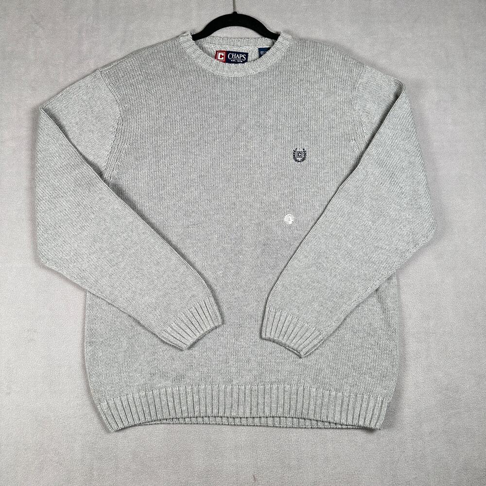 NWT Mens Chaps Cotton Crewneck Pullover Sweater in Grey Size Large PLS READ